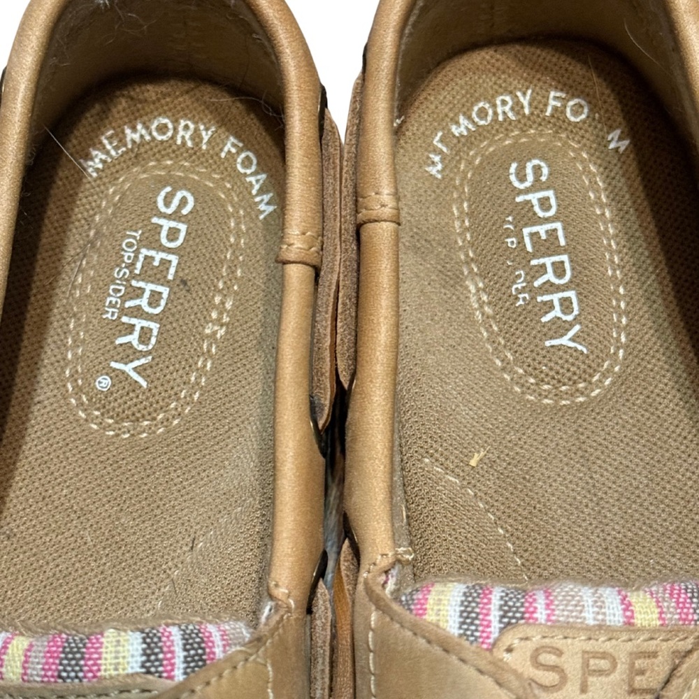 Sperry Tan Leather Boat Shoes Women’s 7.5 | Pink Stripe Memory Foam - Picture 5 of 6
